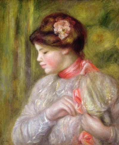 Ung kvinde justerer sin bluse, 1900 af Pierre-Auguste Renoir